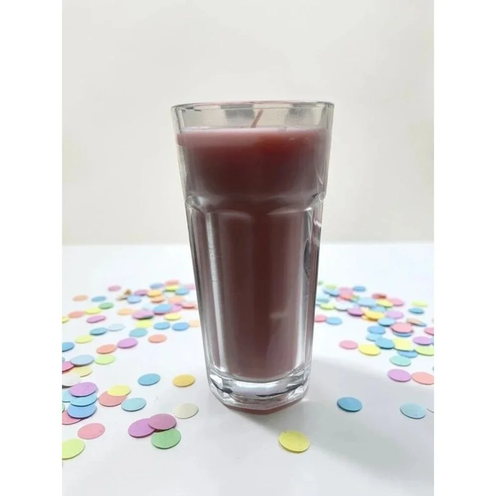 Pink Milkshake Dessert Candle w/ Rainbow Sprinkles – Novelty Glass Candle